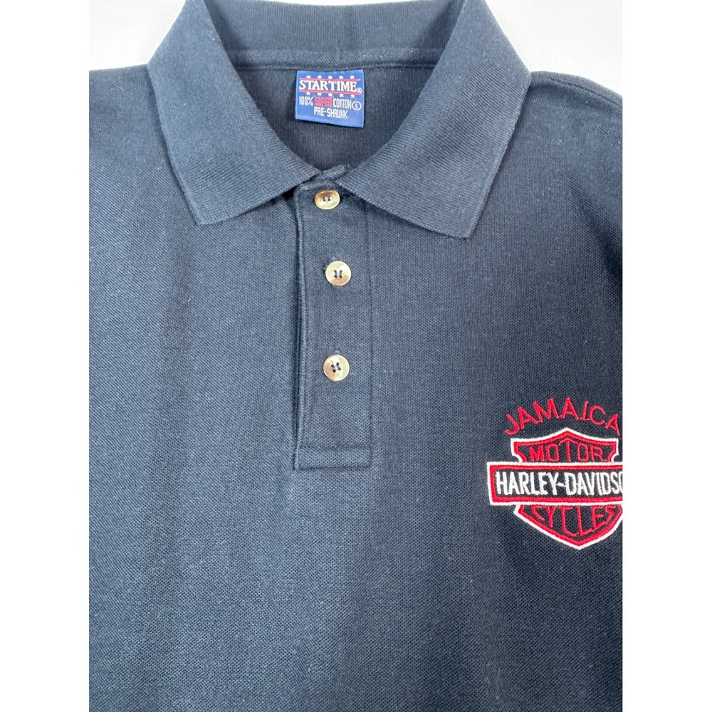 Harley-Davidson Motorcycle Jamaica Men's L Black Polo T-Shirt Embroidered Logo - Picture 4 of 8